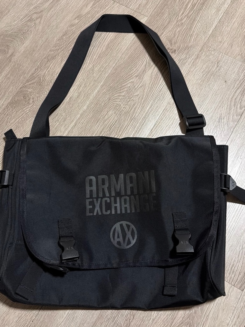 Armani Exchange Matte Black Messenger with AX Logo